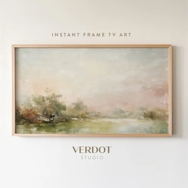 Vintage Landscape Painting Art Print, Muted Spring Scenery