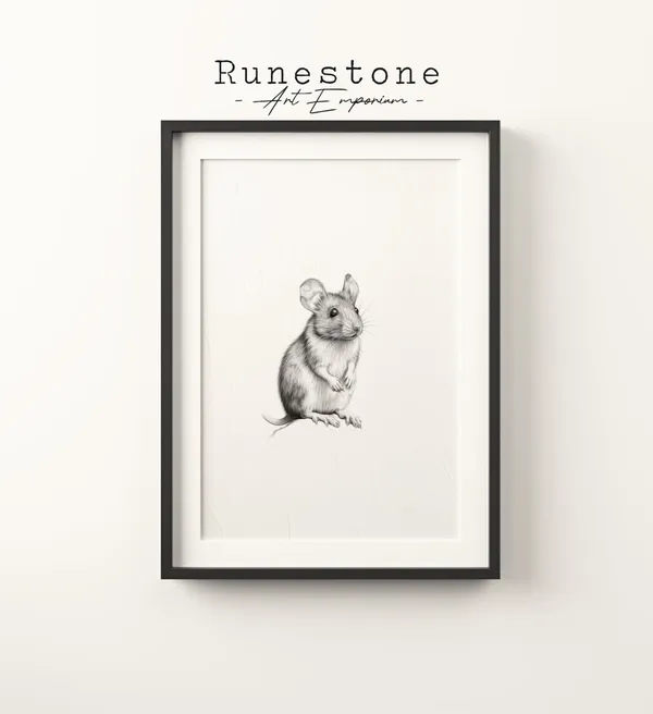 Minimalist Mouse Sketch Art Print, Easter Wall Art