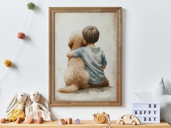 Goldendoodle Nursery Decor Art Print, Boy Dog Theme