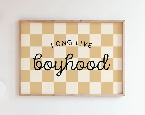 Long Live Boyhood Kids Room Checkerboard Art Print