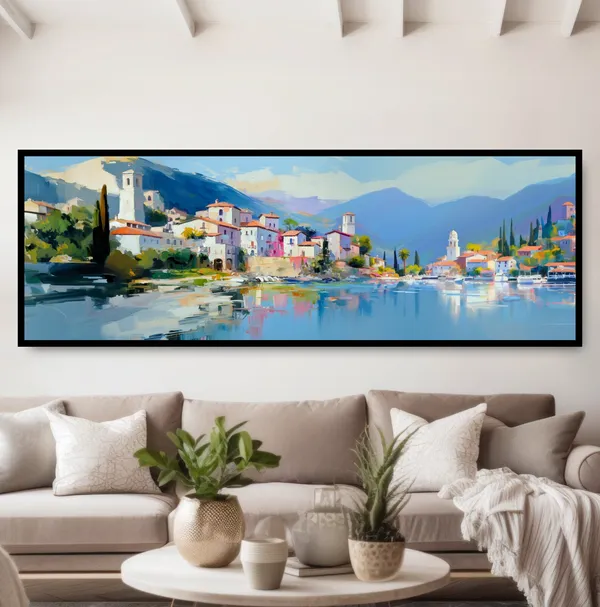 Italian Seaside Village, Mediterranean Oil Painting Print