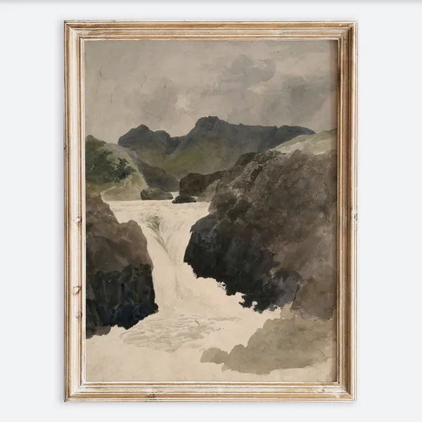 Vintage Skelwith Force Waterfall Landscape Art Print