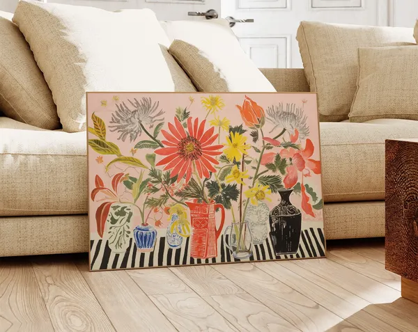 Bright Abstract Flowers Art Print, Funky Floral Decor