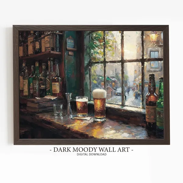 Alcohol Beer and Whiskey Painting Print, Irish Pub Art