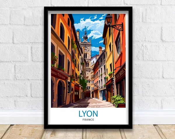 Lyon France Illustration Travel Poster