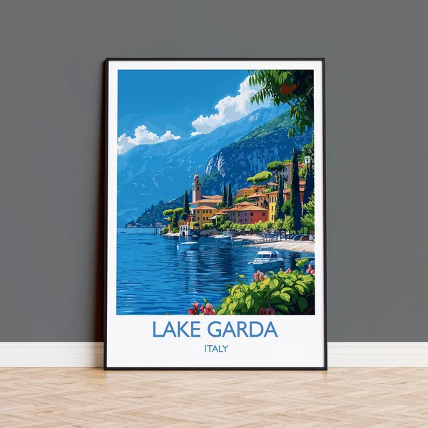 Lake Garda Travel Poster, Italy Italian Lakes Art
