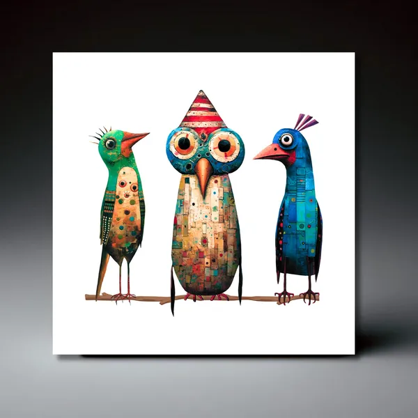 Whimsical Bird Folk Art Christmas Decorative Art Print