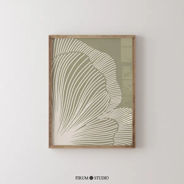 Minimal Lines Sage Green Abstract Floral Art Print