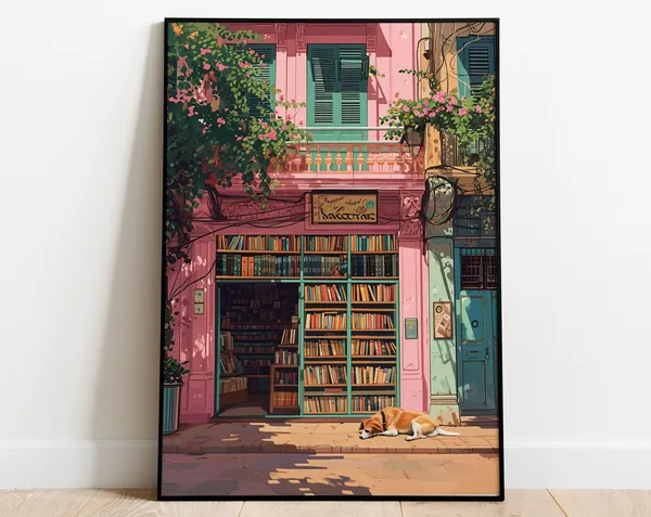 Indian Bookshop Illustration Art Print