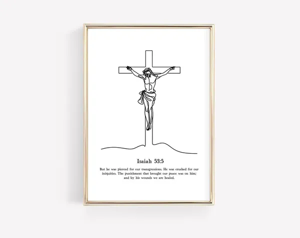 Minimalist Crucifixion of Christ, Christian Line Art