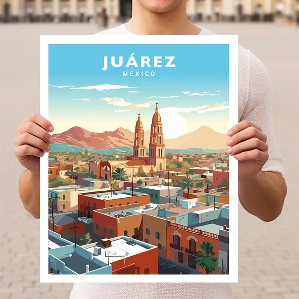 Ciudad Juarez Mexico Travel Poster, Chihuahua Art Print