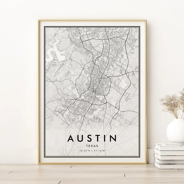 Austin Map Print, Texas Minimalist Travel Poster