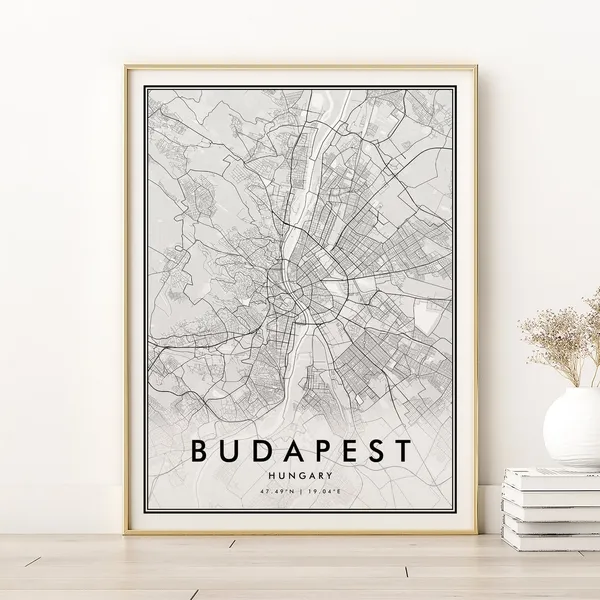 Budapest Map Print, Retro Hungary City Poster