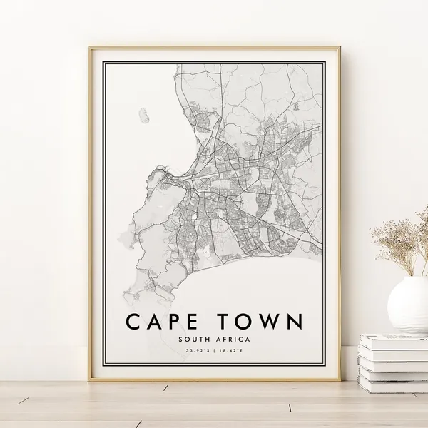 Cape Town Map Poster, South Africa Travel Art