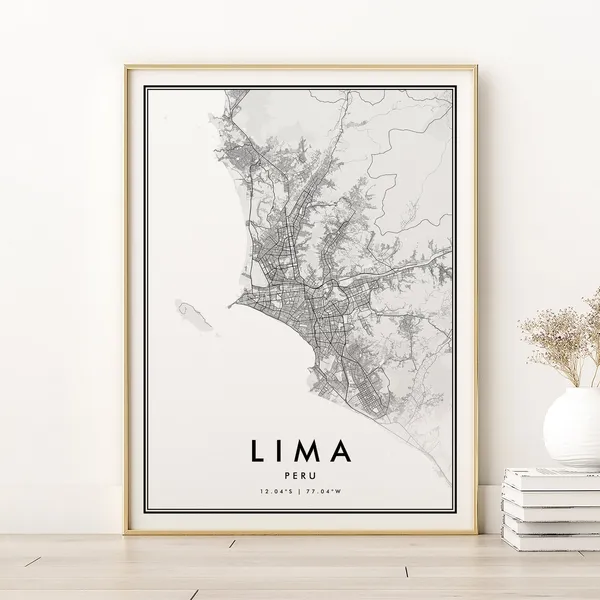 Lima Map Print, Minimalist Retro City Poster