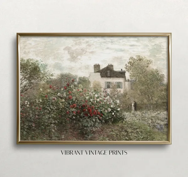 French Garden Vintage Landscape Art Print, Farmhouse