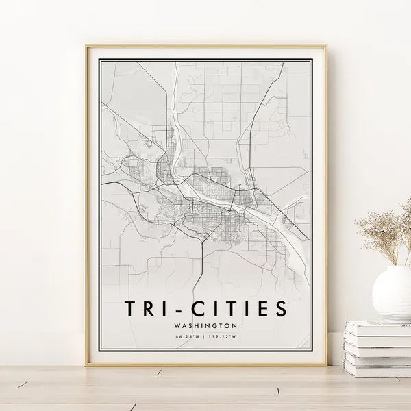 Tricities Map Print Washington Minimalist Travel Map