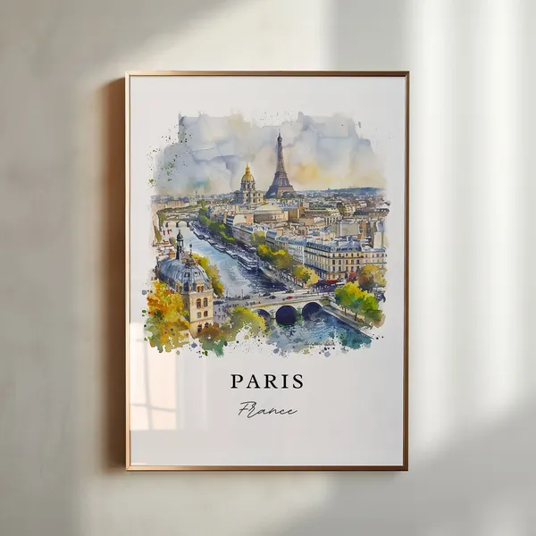 Paris Eiffel Tower Watercolor Travel Poster