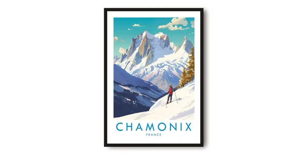 Chamonix Travel Poster, France Skiing Wall Art