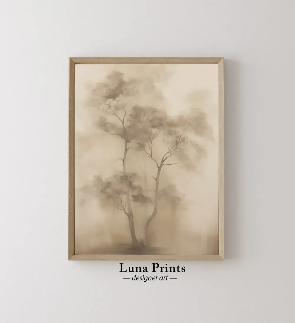 Muted Trees Painting Art Landscape in Neutral Tones