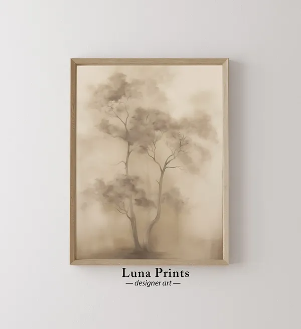 Muted Trees Painting Art Landscape in Neutral Tones
