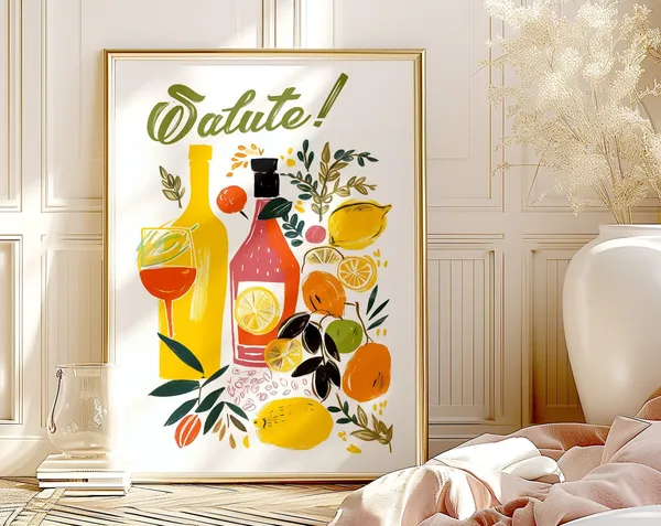 Italian Salute Cheers Retro Wine Spirits Travel Poster