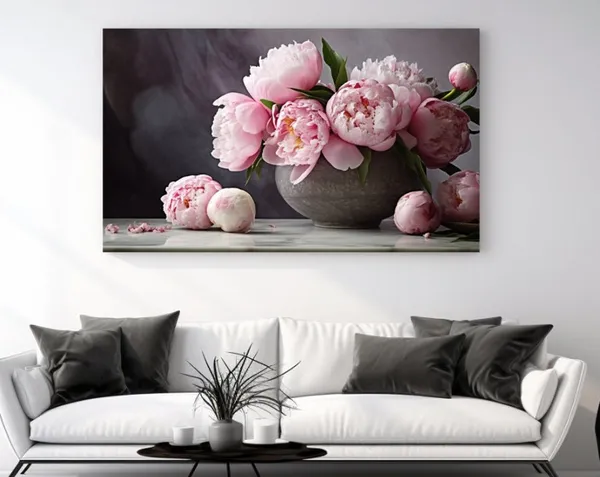 Peonies On Marble, Pink Floral Home Decor Art Print