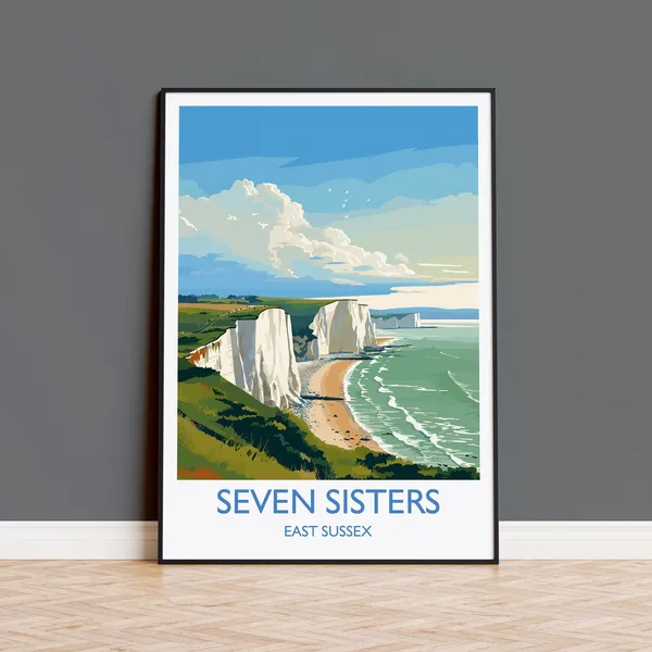 Seven Sisters Travel Poster, East Sussex Coastal Art
