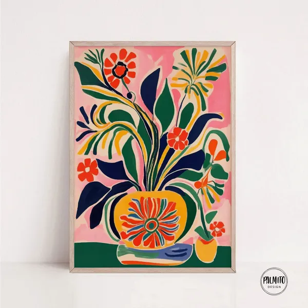 Pink Floral Print, Eclectic Botanical Wall Art