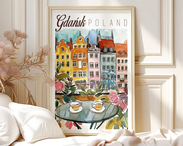 Gdansk Watercolor Travel Poster, Poland Wall Art