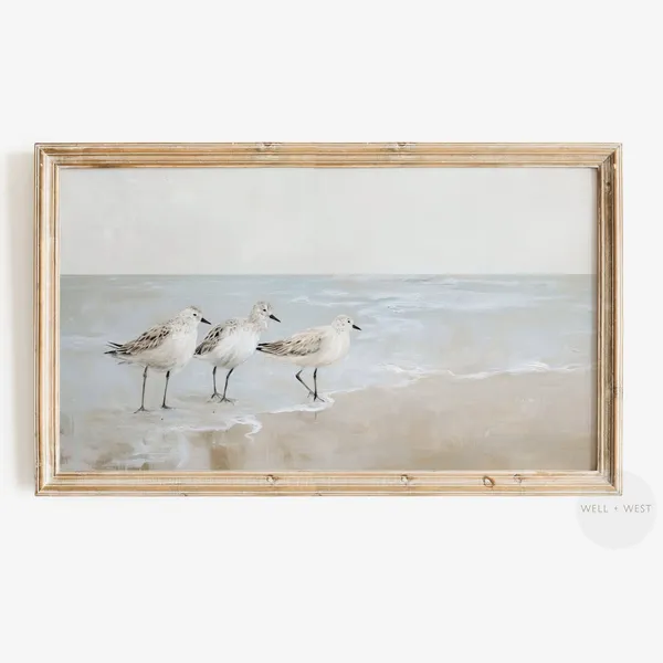 Coastal Bird Painting, Vintage Summer Beach Decor
