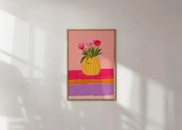 Tulips and Lily Art Print, Colorful Floral Decor