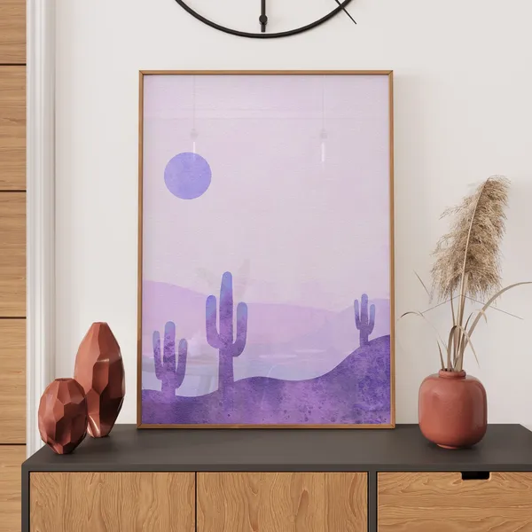Lilac Cactus Desert Boho Wall Art Poster
