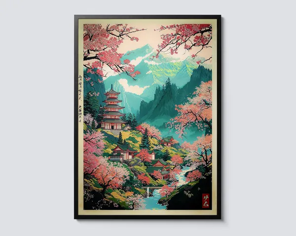 Pagoda At Mount Yoshina Ukiyo-E Inspired Travel Poster