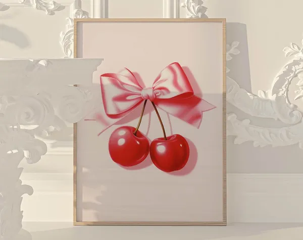 Cherry Bow Aesthetic Poster, Coquette Room Decor