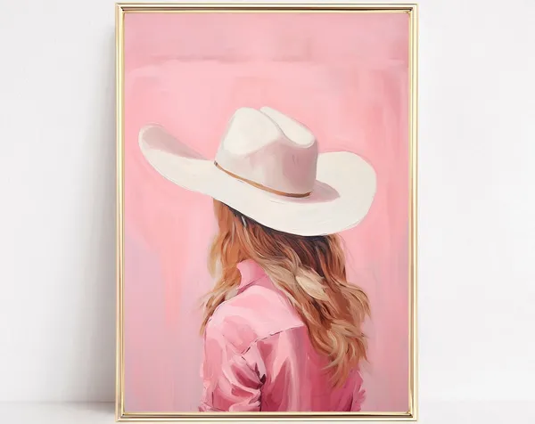 Blond Cowgirl Hat Print, Preppy Western Boho Poster