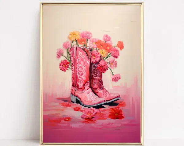 Floral Cowgirl Boots Western Boho Art Print