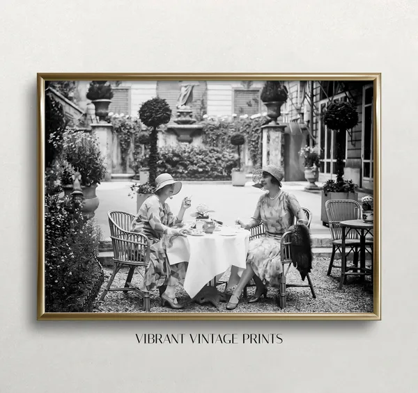 Elegant Tea Party, Black And White Art Print
