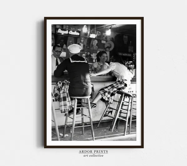 Woman And Sailor At Bar, Vintage Alcohol Poster