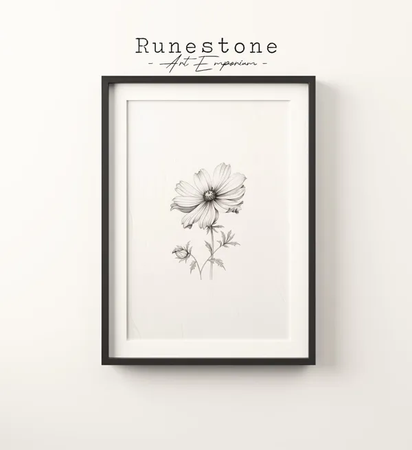 Comos Flower Sketch Art Print, Botanical Minimal Portrait