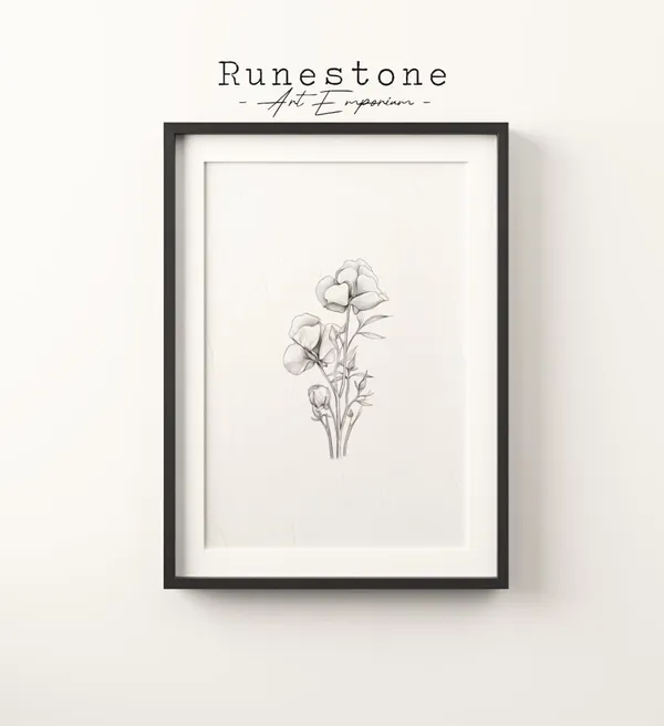 Sweet Pea Flower Sketch Print, Botanical Portrait