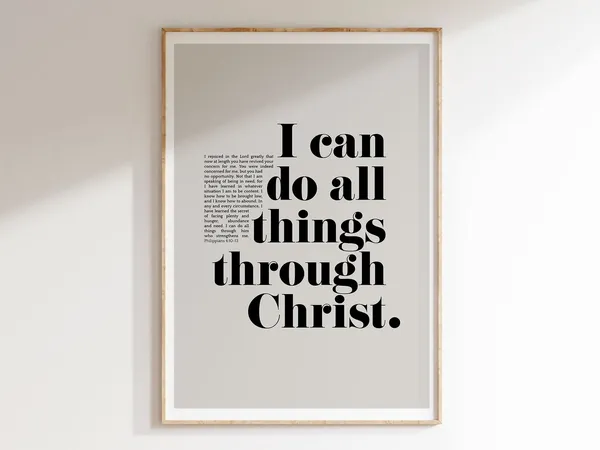 Philippians 4:13 Scripture Art Print, Christian Quote