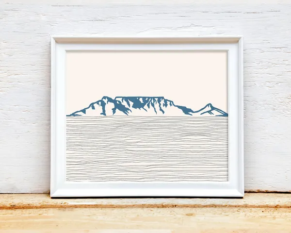 Table Mountain Travel Poster, South Africa Outline