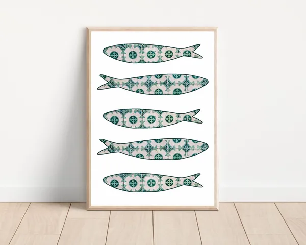 Green Boho Portugal Sardine Tile Poster Print