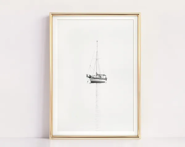 Sailboat Black and White Minimalist Wall Art Print