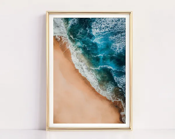 Aerial Ocean Beach Art Print, Coastal Wall Art
