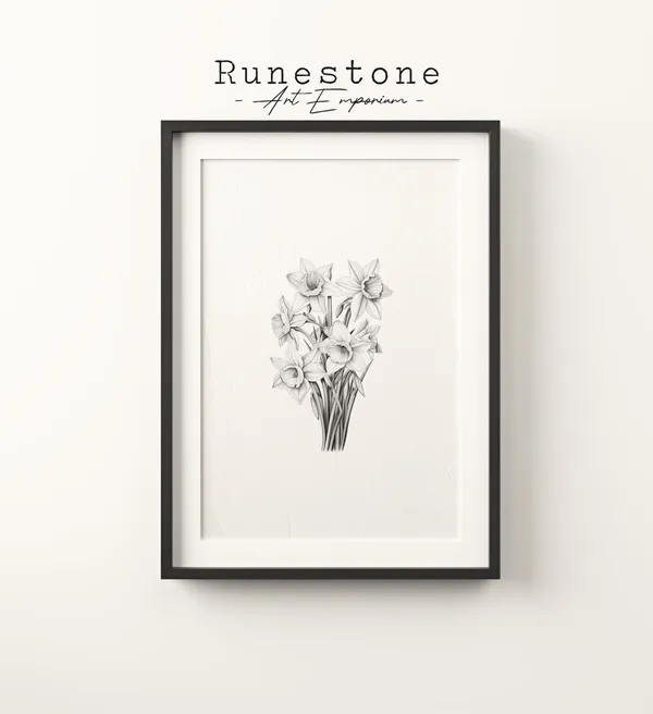 Daffodil Flowers Sketch Print, Botanical Neutral Portrait