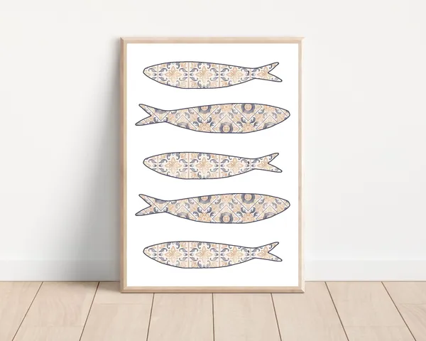 Boho Sardine Poster, Mediterranean Kitchen Wall Art
