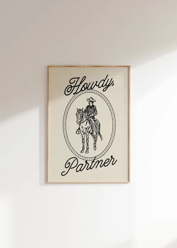 Howdy Partner Western Poster, Vintage Minimalist Art