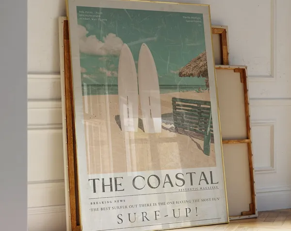 Coastal Life Surf Newspaper Print, Vintage Beach